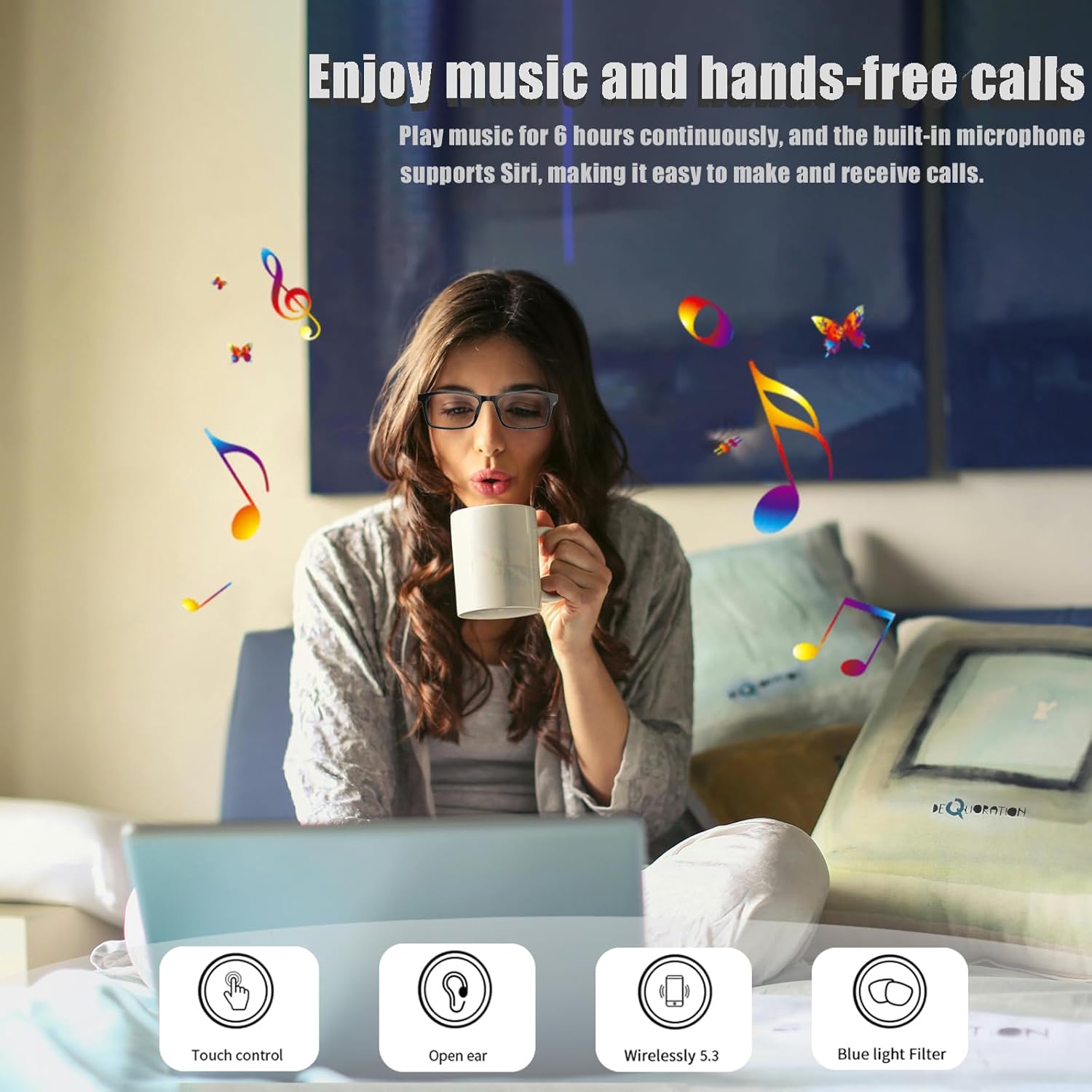 Smart Glasses with Speaker Bluetooth Glasses for Women Men Anti-Blue Light and UV400 Polarized Lenses ,Open Ear,Clear Call,(G10Z - with Sun Lens) - Image 3