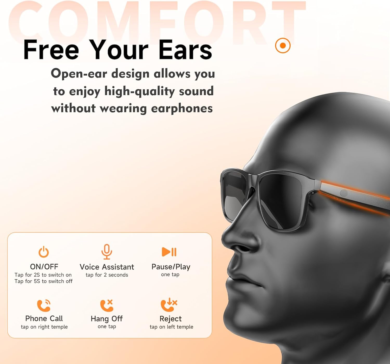 Smart Glasses with Speaker Bluetooth Glasses for Women Men Anti-Blue Light and UV400 Polarized Lenses ,Open Ear,Clear Call,(G10Z - with Sun Lens) - Image 5