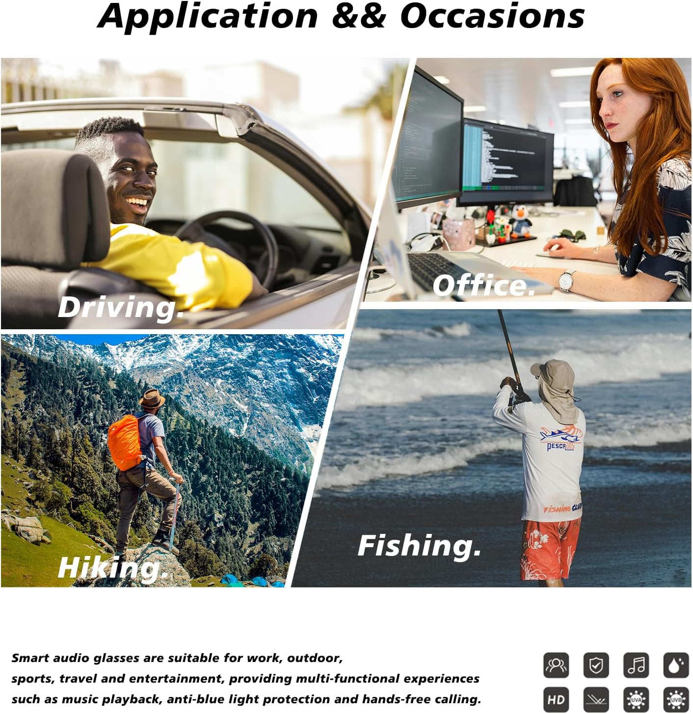 Smart Glasses with Speaker Bluetooth Glasses for Women Men Anti-Blue Light and UV400 Polarized Lenses ,Open Ear,Clear Call,(G10Z - with Sun Lens) - Image 8